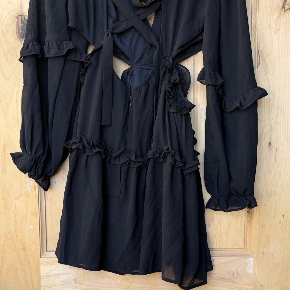 Black Ruffled Mini Dress - Picture 8 of 11